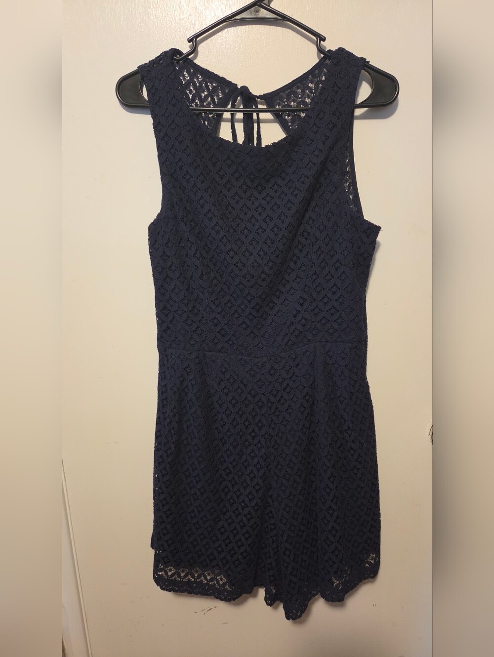 Sleeveless Navy Lace Dress with Tie Back